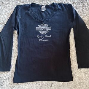 Harley-Davidson Black V-Neck Long Sleeves TShirt XXL Womens